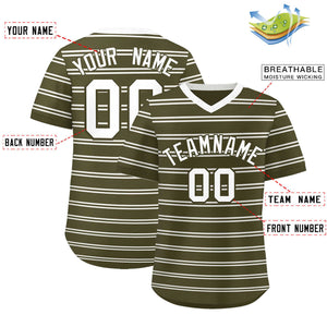 Custom Olive White Personalized Horizontal Stripe Authentic Pullover Baseball Jersey