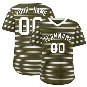 Custom Olive White Personalized Horizontal Stripe Authentic Pullover Baseball Jersey