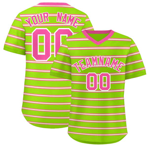 Custom Neon Green Pink-White Personalized Horizontal Stripe Authentic Pullover Baseball Jersey