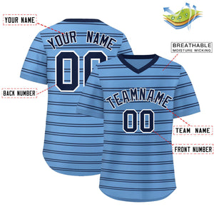 Custom Light Blue Navy Personalized Horizontal Stripe Authentic Pullover Baseball Jersey