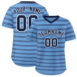 Custom Light Blue Navy Personalized Horizontal Stripe Authentic Pullover Baseball Jersey