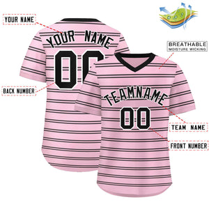 Custom Light Pink Black Personalized Horizontal Stripe Authentic Pullover Baseball Jersey