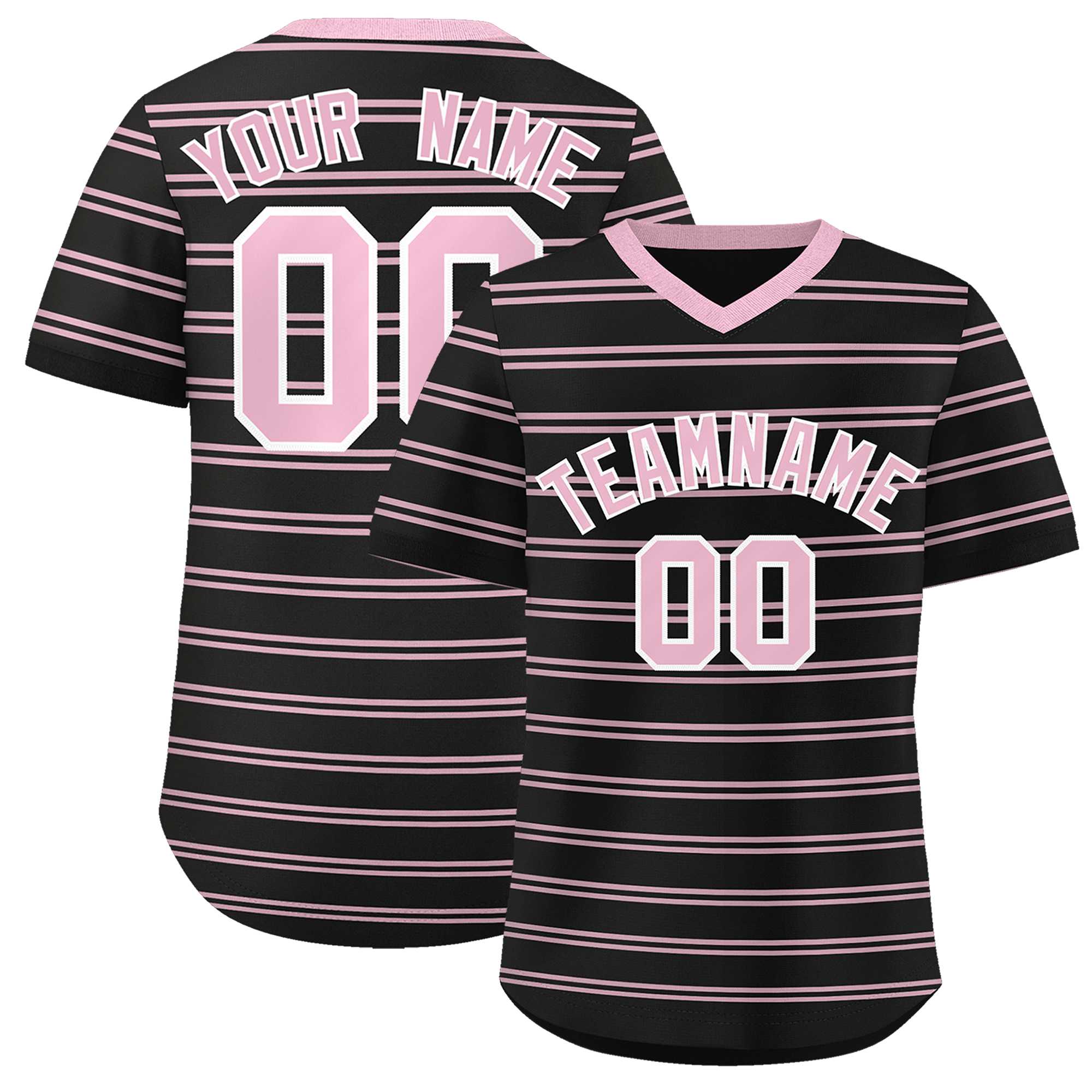 Custom Black Light Pink Personalized Horizontal Stripe Authentic Pullover Baseball Jersey