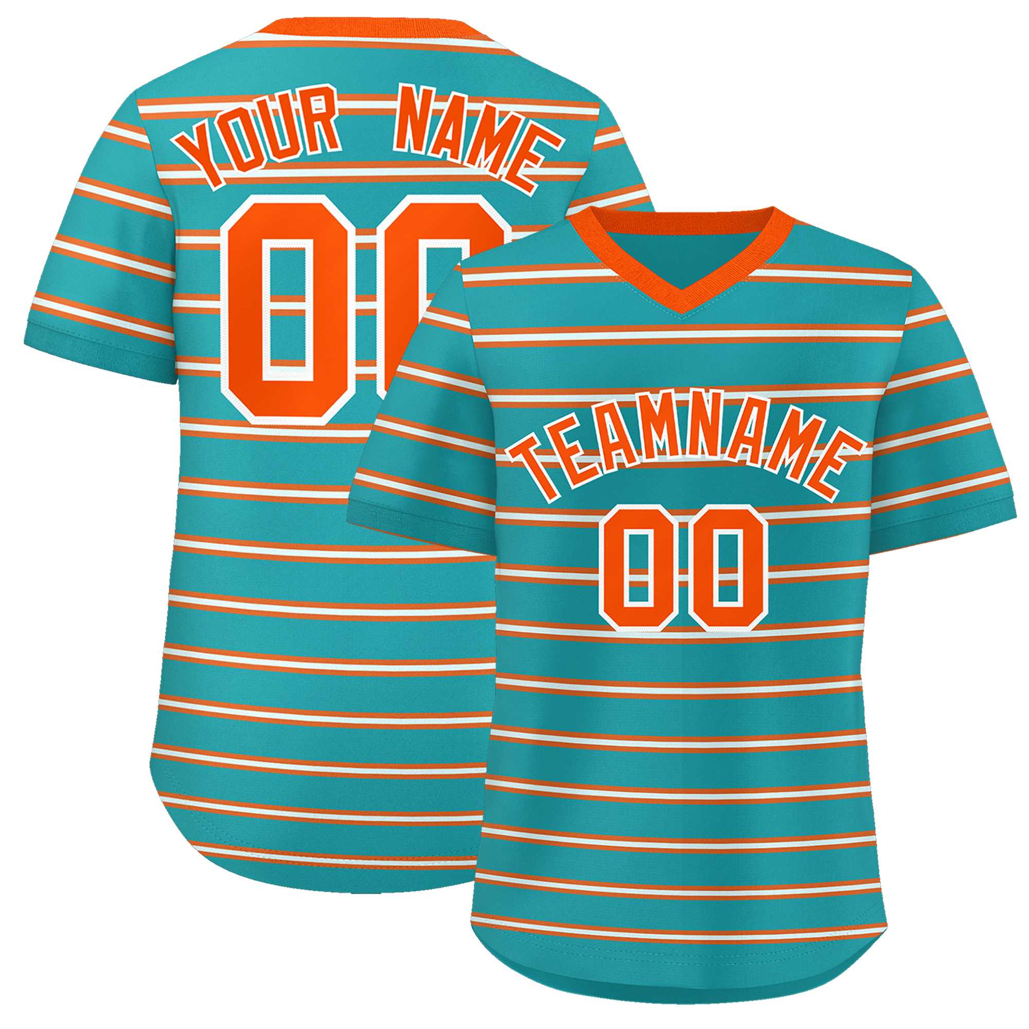 Custom Aqua Orange-White Personalized Horizontal Stripe Authentic Pullover Baseball Jersey