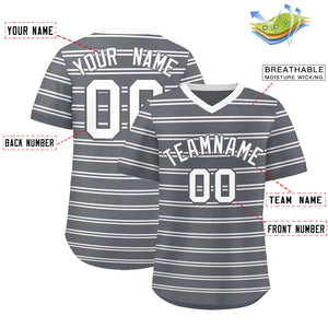 Custom Dark Gray White Personalized Horizontal Stripe Authentic Pullover Baseball Jersey