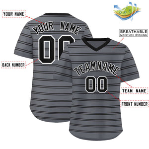 Custom Dark Gray Black Personalized Horizontal Stripe Authentic Pullover Baseball Jersey