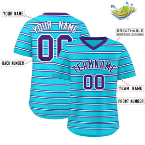 Custom Sky Blue Purple-White Personalized Horizontal Stripe Authentic Pullover Baseball Jersey