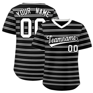 Custom Black White Personalized Horizontal Stripe Authentic Pullover Baseball Jersey