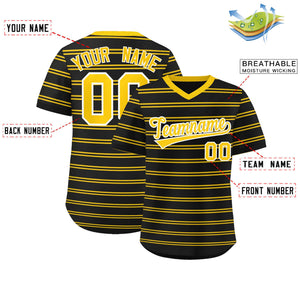 Custom Black Gold Personalized Horizontal Stripe Authentic Pullover Baseball Jersey