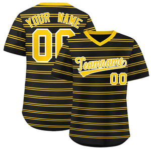 Custom Black Gold Personalized Horizontal Stripe Authentic Pullover Baseball Jersey