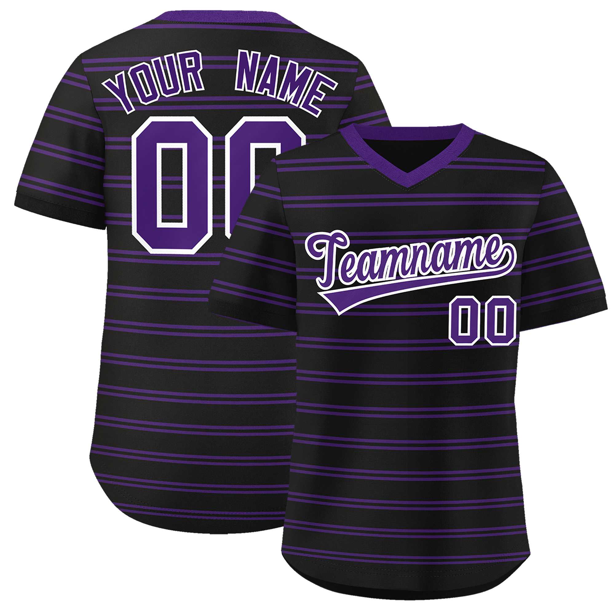 Custom Black Purple Personalized Horizontal Stripe Authentic Pullover Baseball Jersey