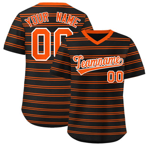 Custom Black Orange Personalized Horizontal Stripe Authentic Pullover Baseball Jersey