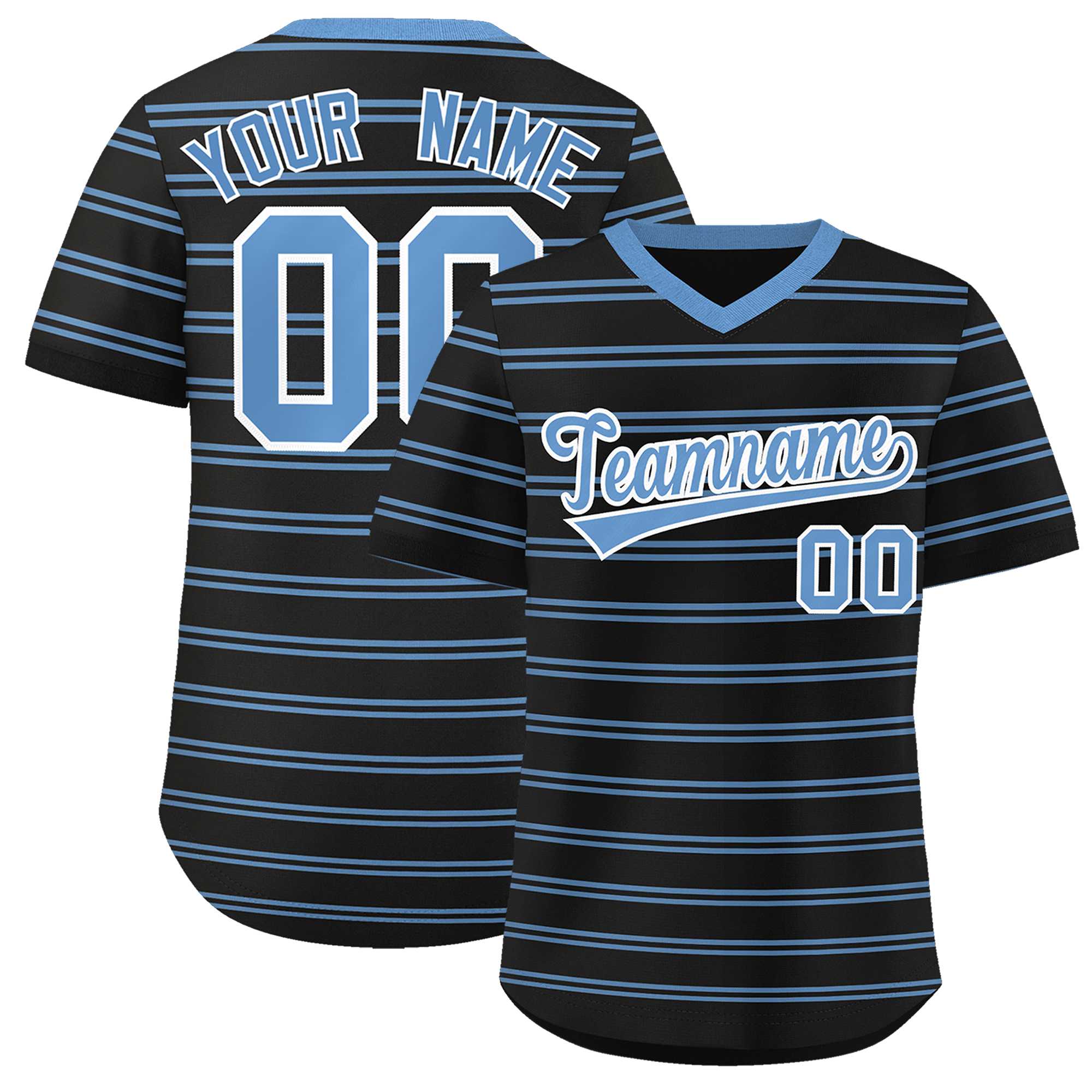 Custom Black Light Blue Personalized Horizontal Stripe Authentic Pullover Baseball Jersey