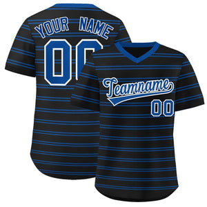 Custom Black Royal Personalized Horizontal Stripe Authentic Pullover Baseball Jersey