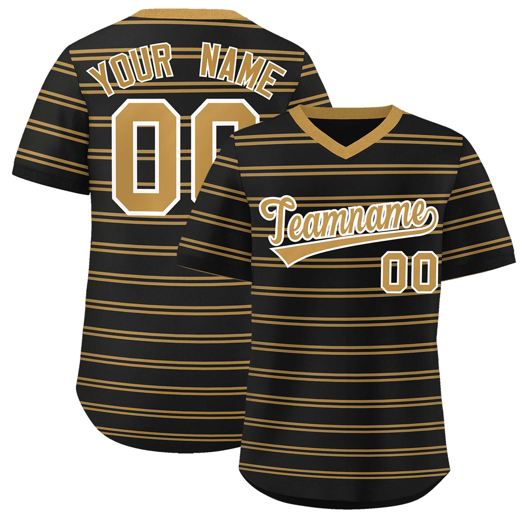 Custom Black Old Gold Personalized Horizontal Stripe Authentic Pullover Baseball Jersey