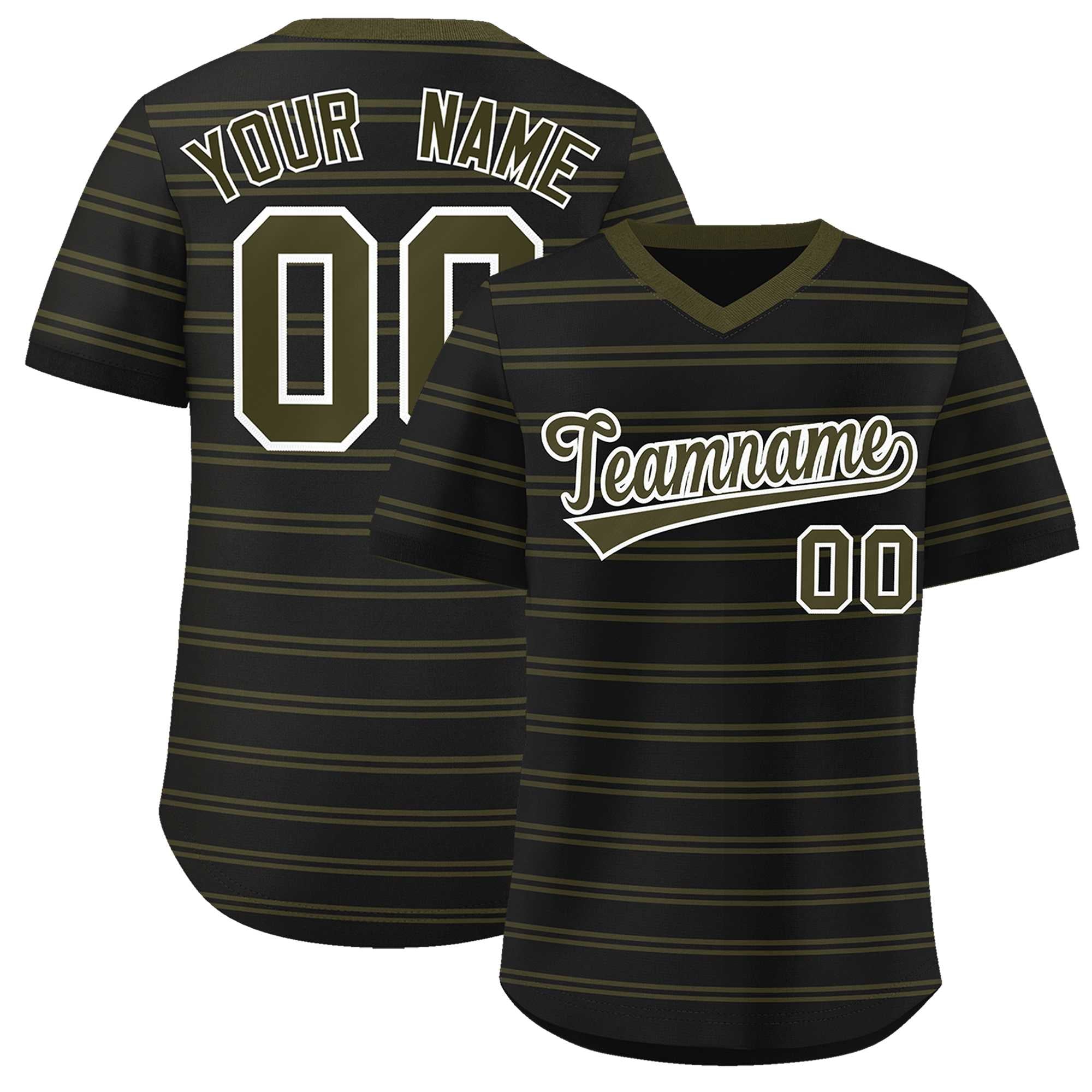 Custom Black Olive Personalized Horizontal Stripe Authentic Pullover Baseball Jersey