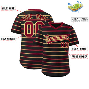 Custom Black Crimson-Khaki Personalized Horizontal Stripe Authentic Pullover Baseball Jersey