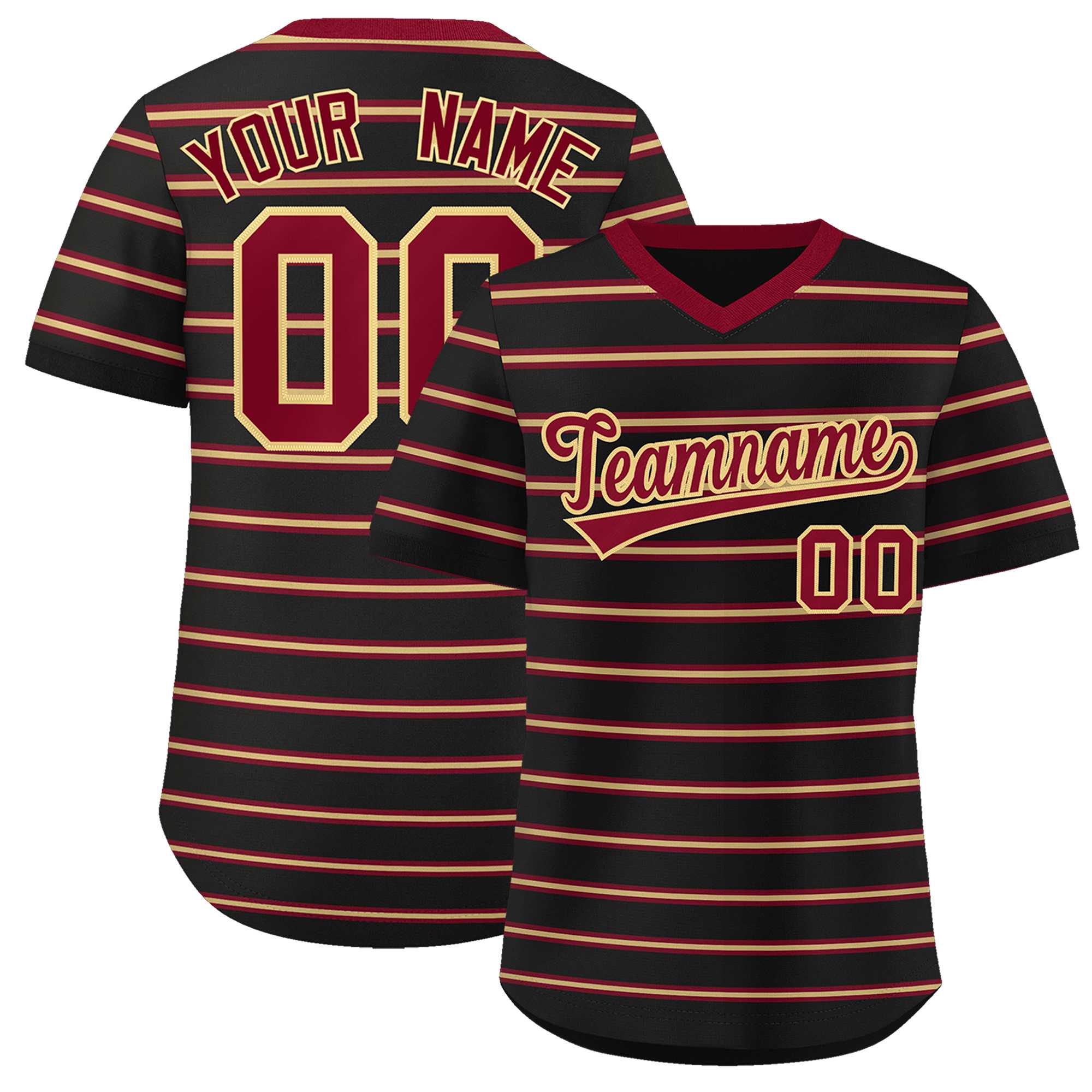 Custom Black Crimson-Khaki Personalized Horizontal Stripe Authentic Pullover Baseball Jersey