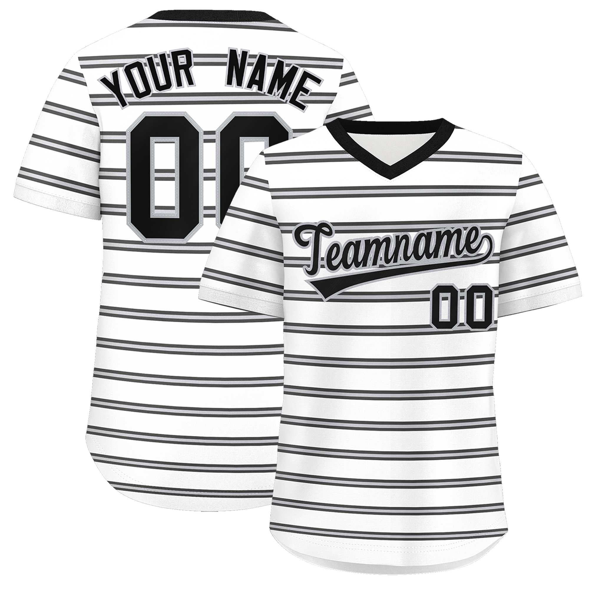 Custom White Black-Gray Personalized Horizontal Stripe Authentic Pullover Baseball Jersey