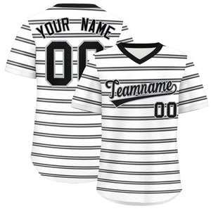 Custom White Black-Gray Personalized Horizontal Stripe Authentic Pullover Baseball Jersey