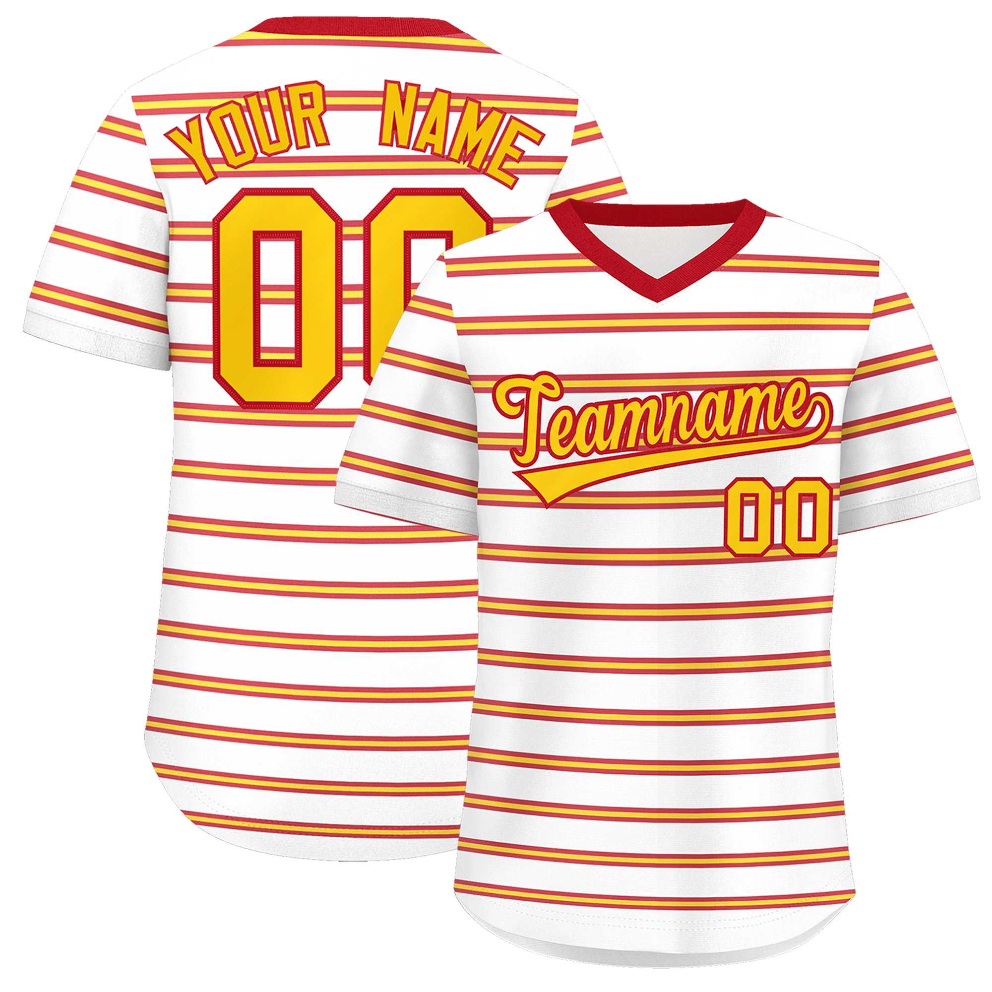 Custom White Red-Gold Personalized Horizontal Stripe Authentic Pullover Baseball Jersey