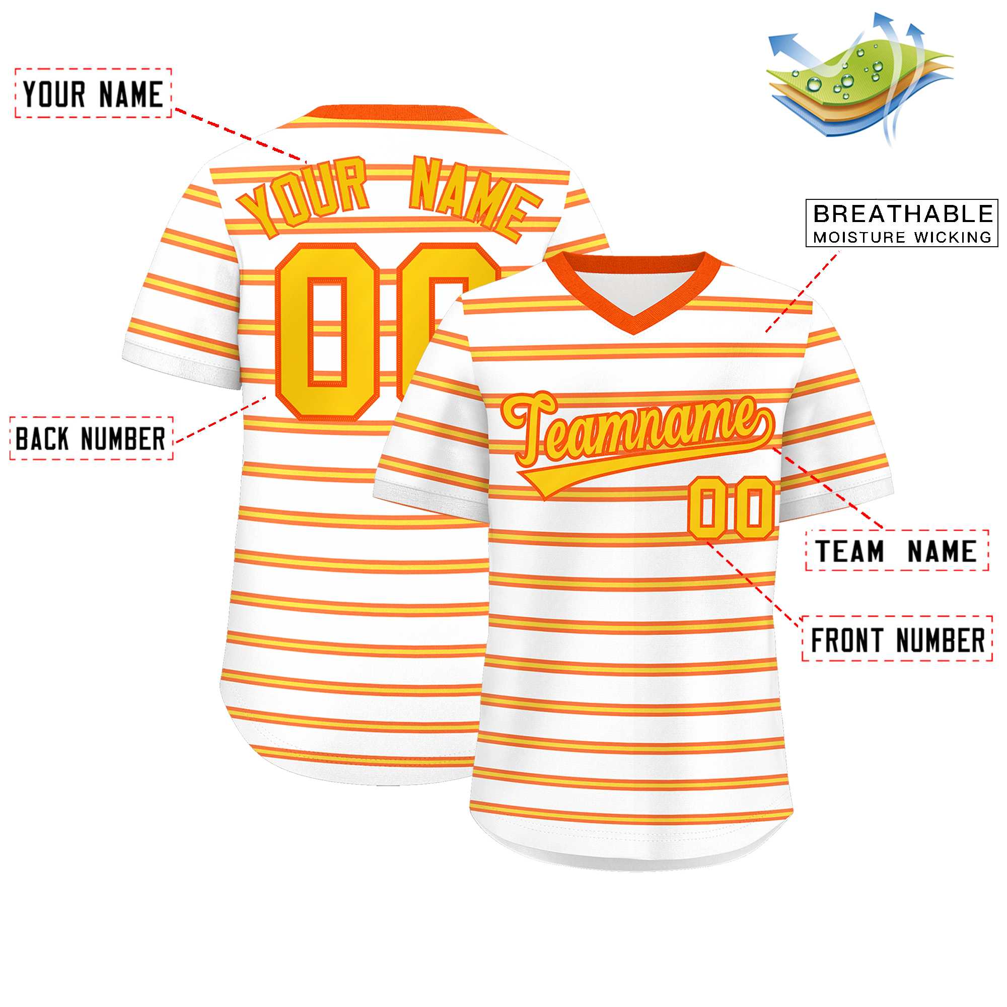 Custom White Orange-Gold Personalized Horizontal Stripe Authentic Pullover Baseball Jersey