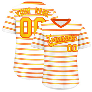 Custom White Orange-Gold Personalized Horizontal Stripe Authentic Pullover Baseball Jersey