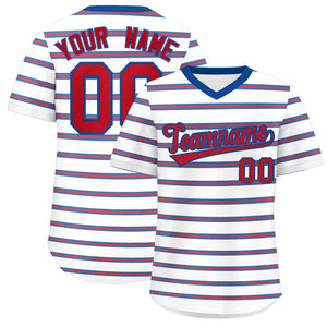 Custom White Royal-Red Personalized Horizontal Stripe Authentic Pullover Baseball Jersey