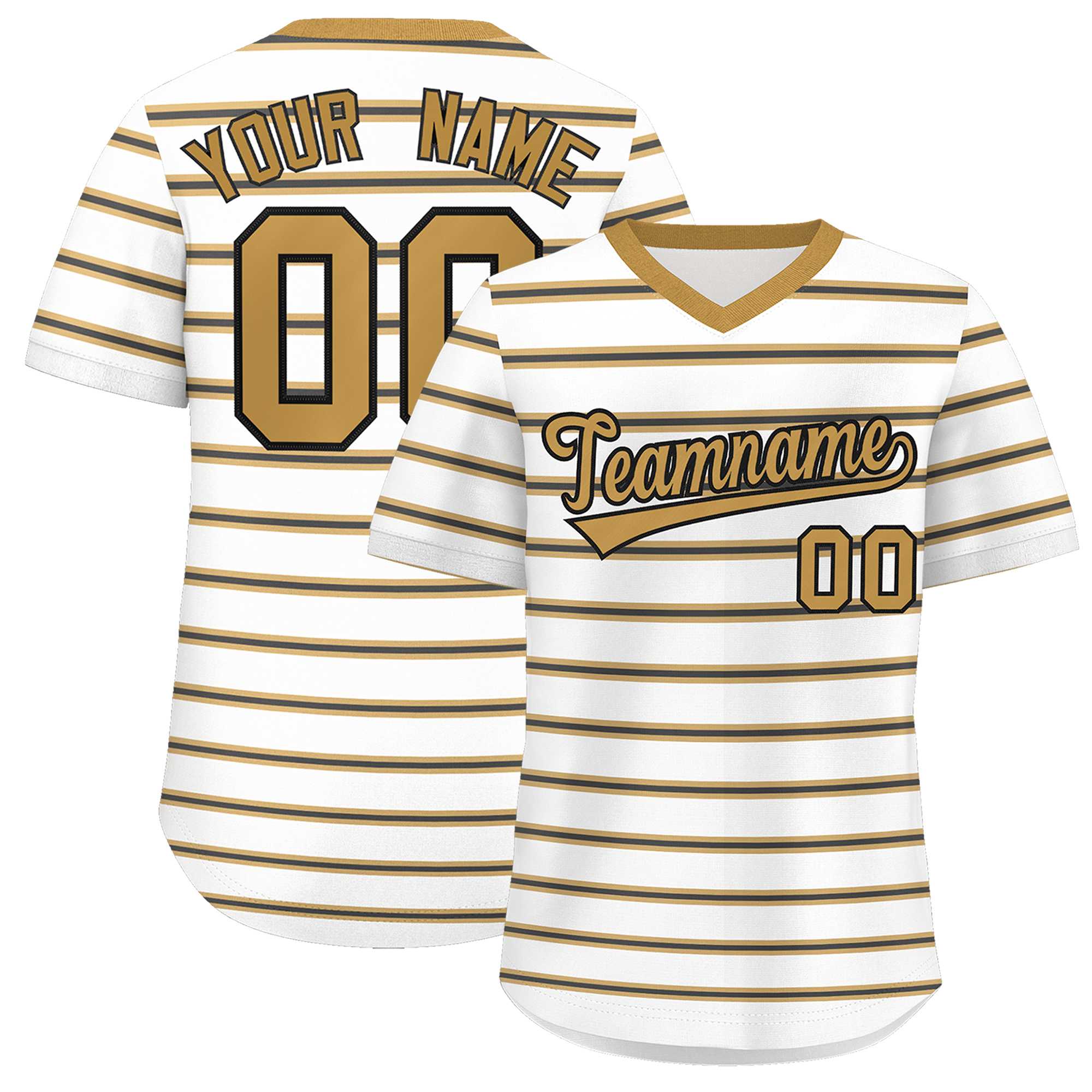 Custom White Old Gold-Black Personalized Horizontal Stripe Authentic Pullover Baseball Jersey