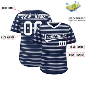 Custom Navy White Personalized Horizontal Stripe Authentic Pullover Baseball Jersey