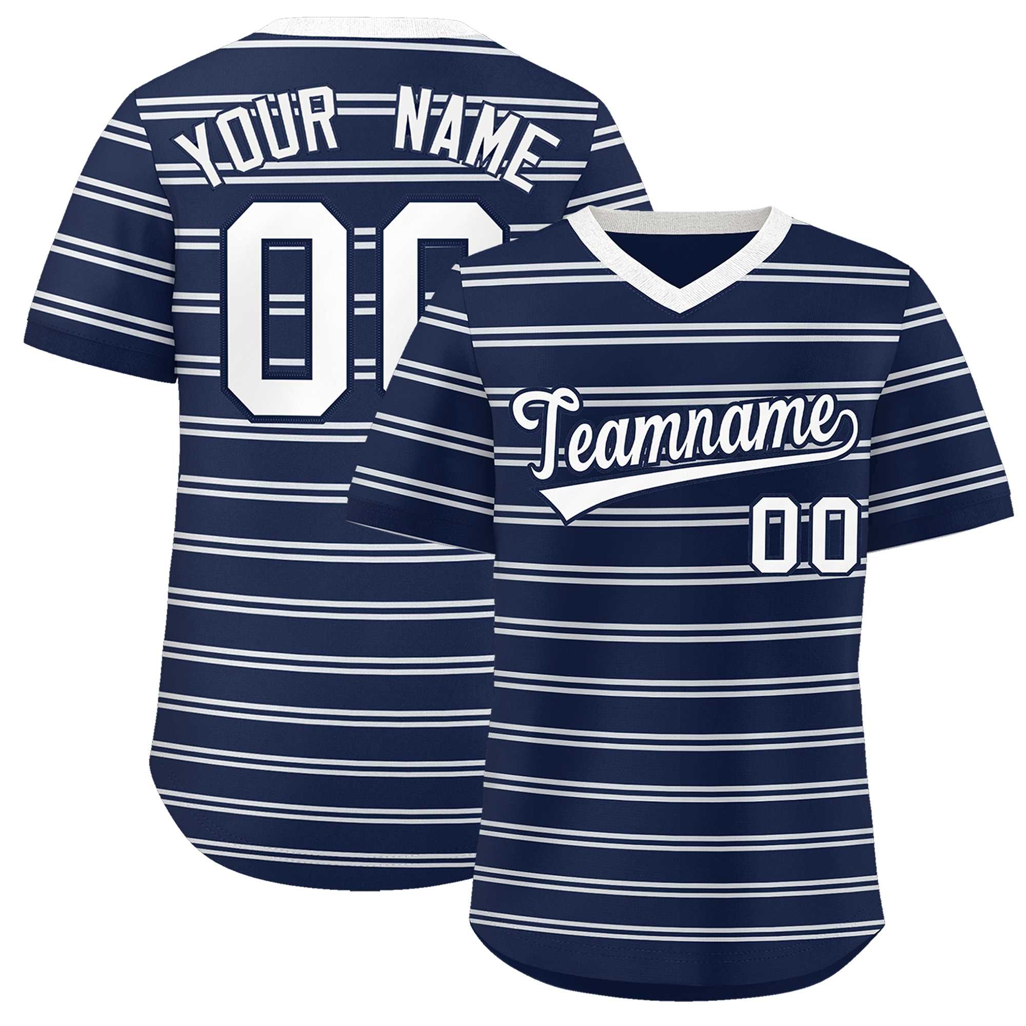 Custom Navy White Personalized Horizontal Stripe Authentic Pullover Baseball Jersey