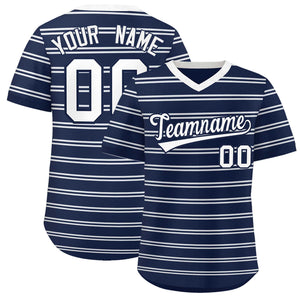 Custom Navy White Personalized Horizontal Stripe Authentic Pullover Baseball Jersey