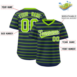 Custom Navy Neon Green Personalized Horizontal Stripe Authentic Pullover Baseball Jersey