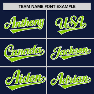 Custom Navy Neon Green Personalized Horizontal Stripe Authentic Pullover Baseball Jersey