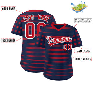 Custom Navy Red Personalized Horizontal Stripe Authentic Pullover Baseball Jersey