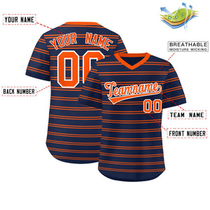 Custom Navy Orange Personalized Horizontal Stripe Authentic Pullover Baseball Jersey