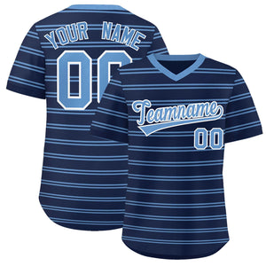 Custom Navy Light Blue Personalized Horizontal Stripe Authentic Pullover Baseball Jersey