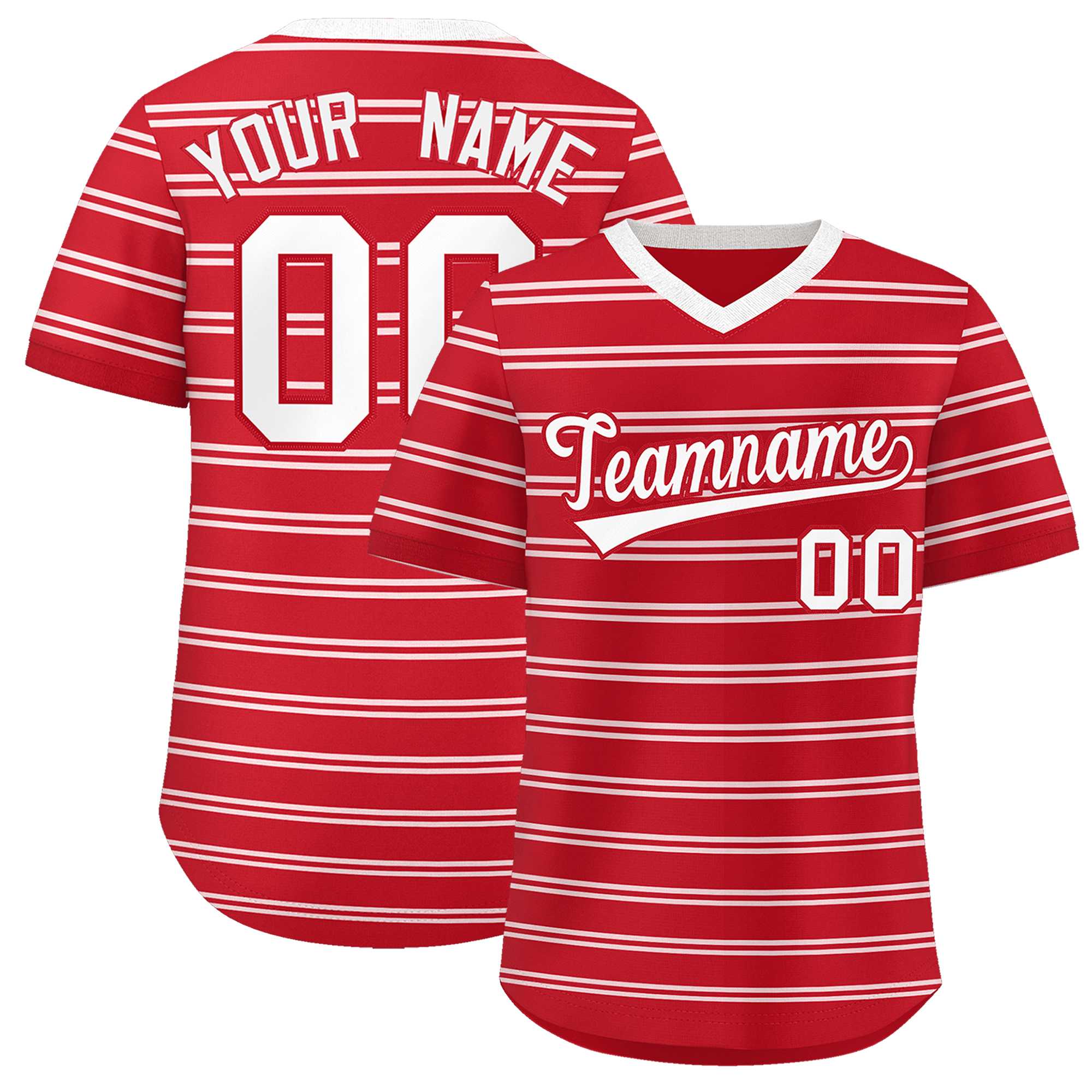 Custom Red White Personalized Horizontal Stripe Authentic Pullover Baseball Jersey