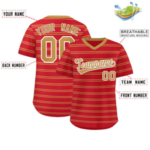 Custom Red Old Gold Personalized Horizontal Stripe Authentic Pullover Baseball Jersey