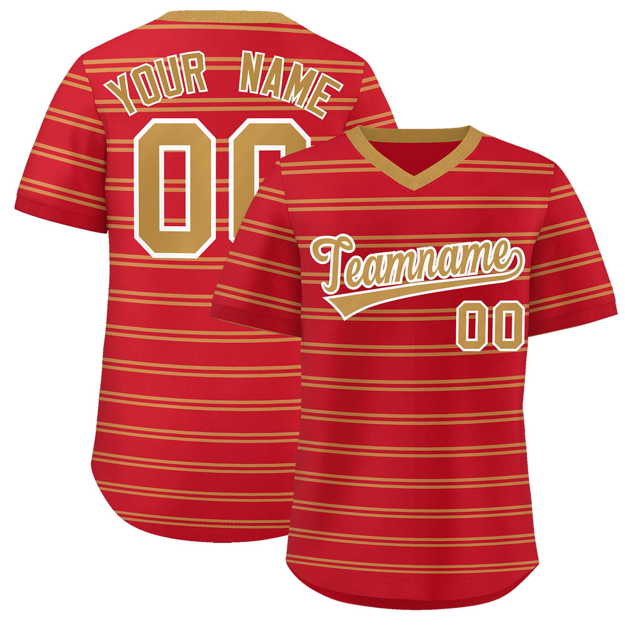 Custom Red Old Gold Personalized Horizontal Stripe Authentic Pullover Baseball Jersey