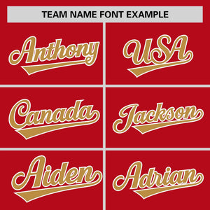 Custom Red Old Gold Personalized Horizontal Stripe Authentic Pullover Baseball Jersey