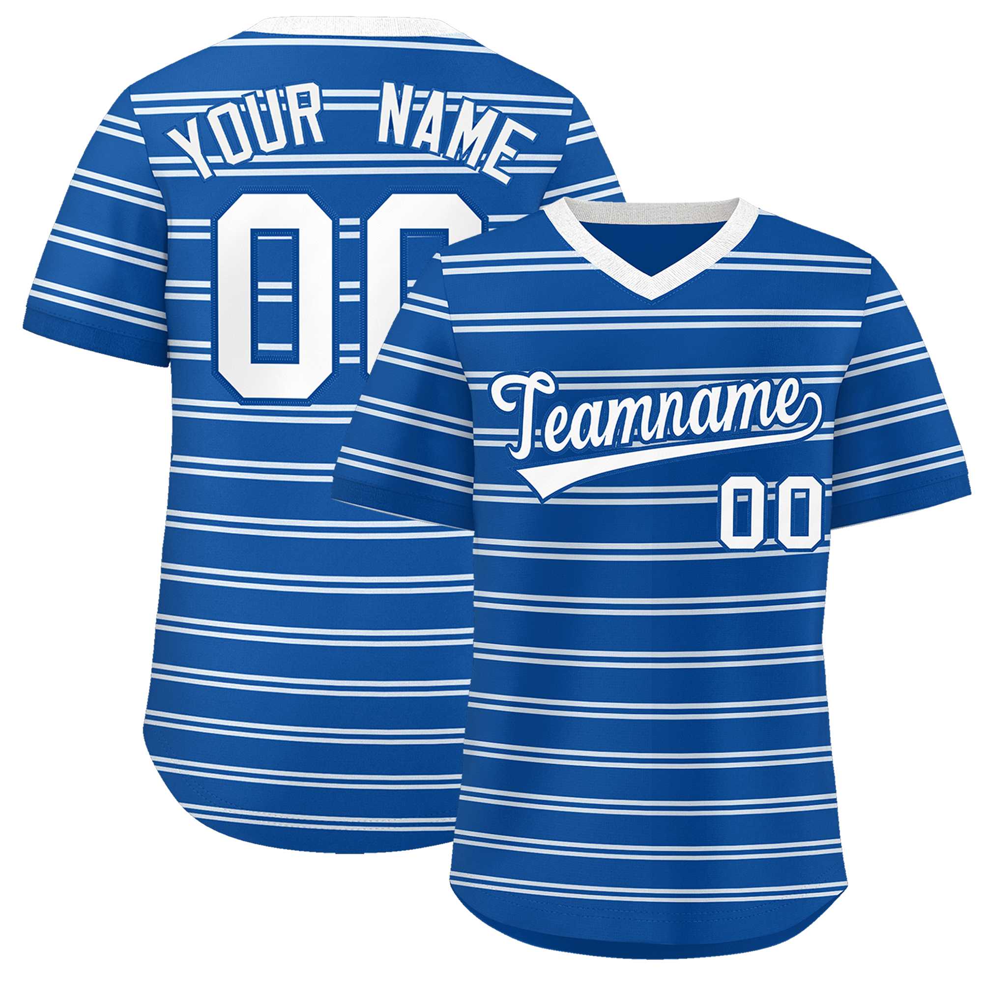 Custom Royal White Personalized Horizontal Stripe Authentic Pullover Baseball Jersey