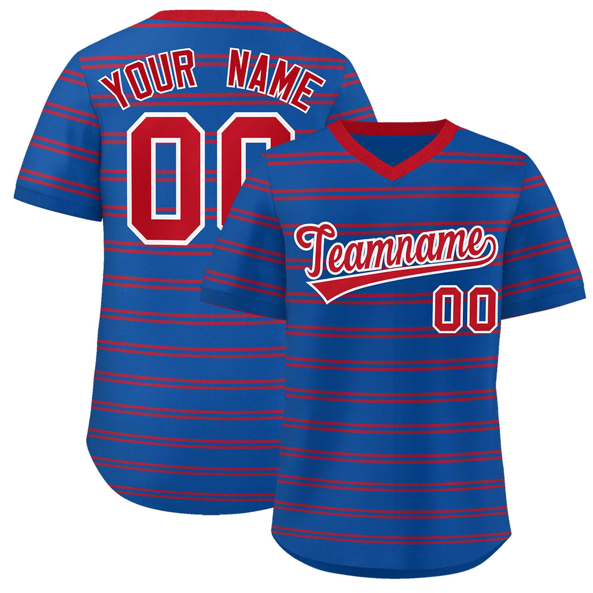 Custom Royal Red Personalized Horizontal Stripe Authentic Pullover Baseball Jersey