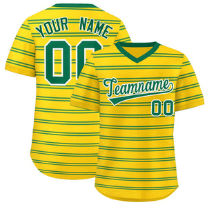 Custom Gold Kelly Green Personalized Horizontal Stripe Authentic Pullover Baseball Jersey