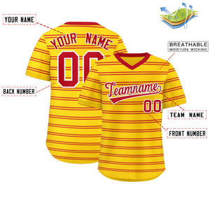 Custom Gold Red Personalized Horizontal Stripe Authentic Pullover Baseball Jersey