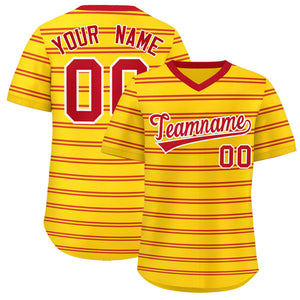 Custom Gold Red Personalized Horizontal Stripe Authentic Pullover Baseball Jersey