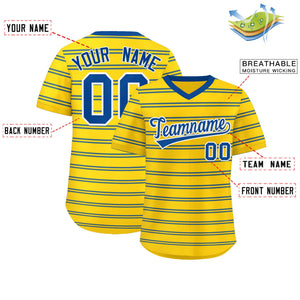 Custom Gold Royal Personalized Horizontal Stripe Authentic Pullover Baseball Jersey