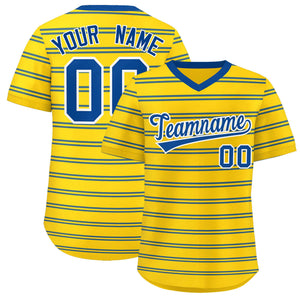 Custom Gold Royal Personalized Horizontal Stripe Authentic Pullover Baseball Jersey