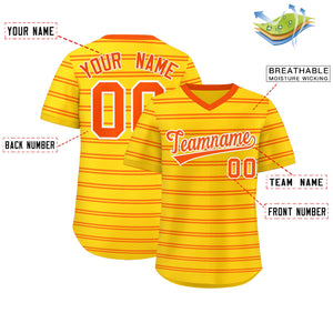 Custom Gold Orange Personalized Horizontal Stripe Authentic Pullover Baseball Jersey