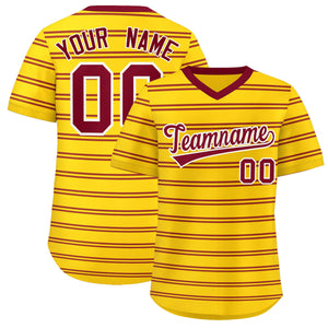 Custom Gold Crimson Personalized Horizontal Stripe Authentic Pullover Baseball Jersey